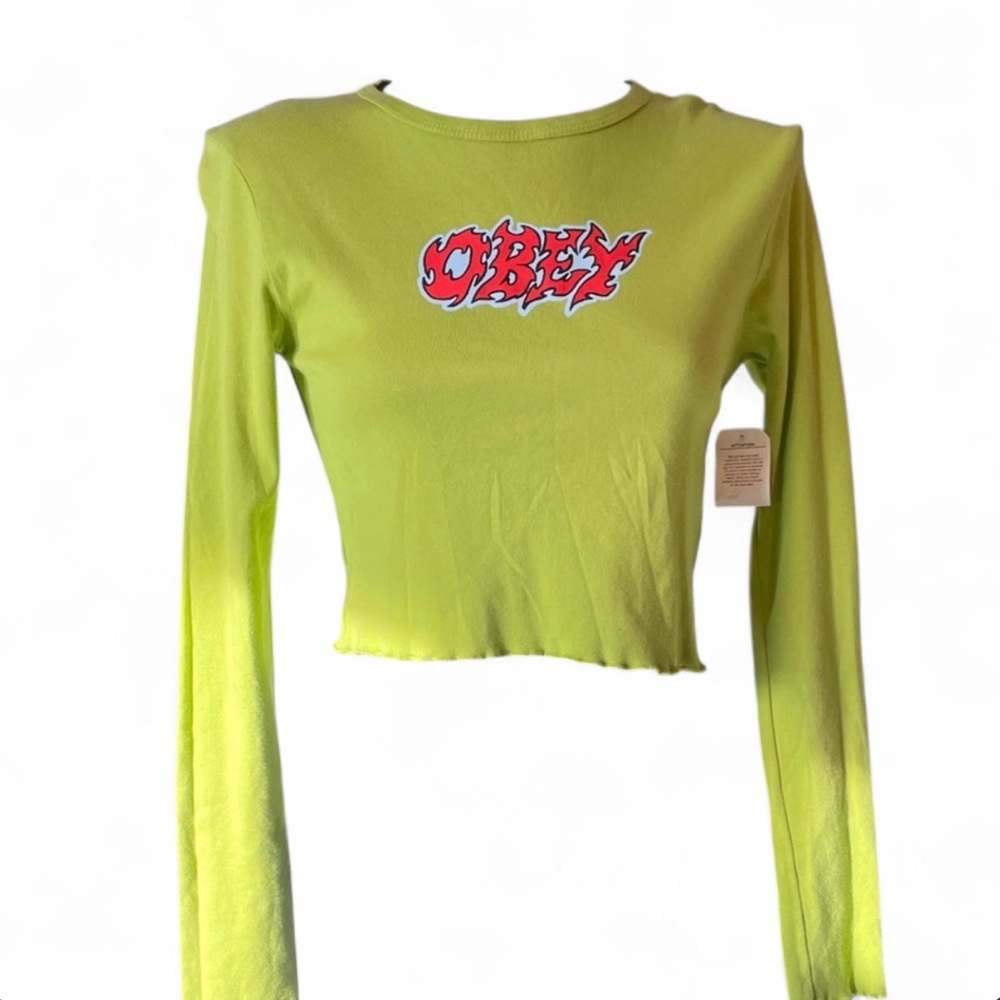 Obey lime green Long Sleeve Crop Top